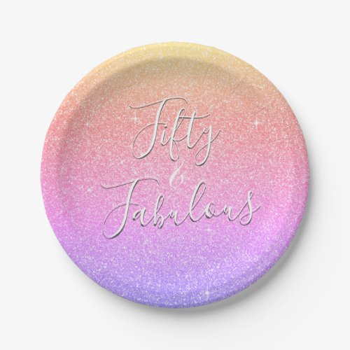 50 and Fabulous Rainbow Sparkle Glitter Paper Plates