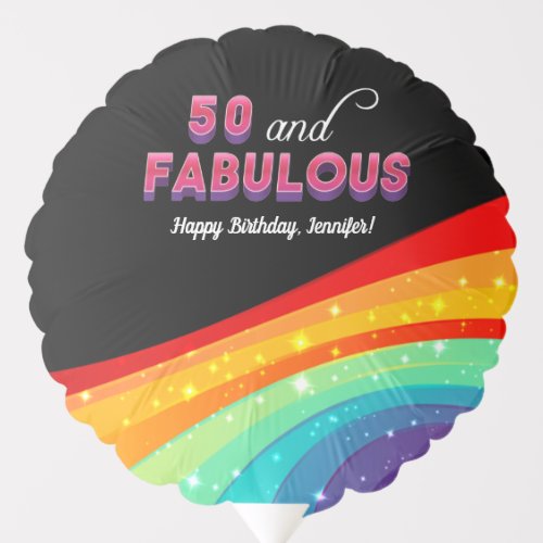 50 and Fabulous Rainbow Sparkle Happy Birthday Balloon