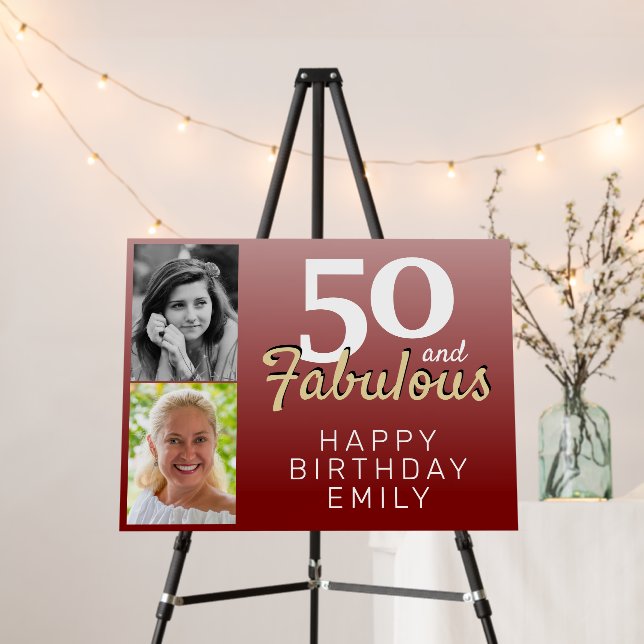 50 and Fabulous Red 50th Birthday 2 Photo Foam Board (In Situ (Stand))