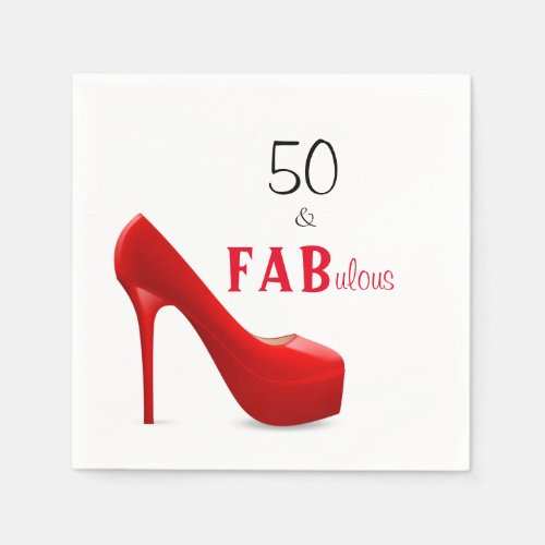 50 and Fabulous Red and Black 50th Birthday Napkins