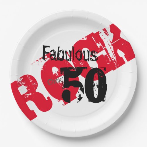 50 and Fabulous Red Black Rock Chick Paper Plates