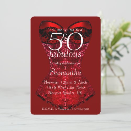 50 and Fabulous Red Corset Birthday Invitation