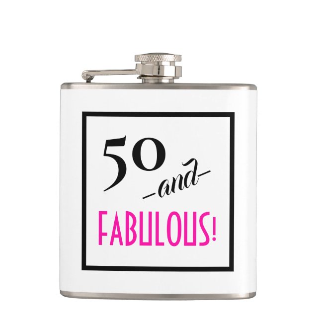 50 and FABULOUS! Retro 50th Birthday Travel Flask (Front)