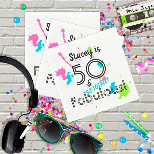 50 and Fabulous Retro 80s Colorful Fun Birthday Napkins