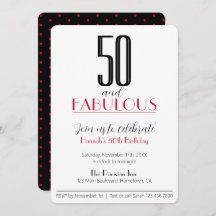 50 and Fabulous Retro Birthday Red and Black Invit