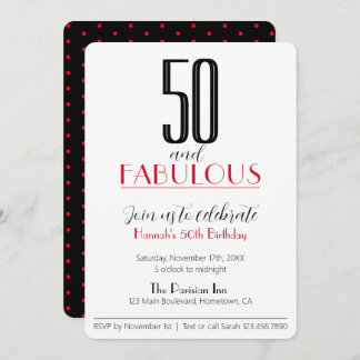 50 and Fabulous Retro Birthday Red and Black Invit Invitation