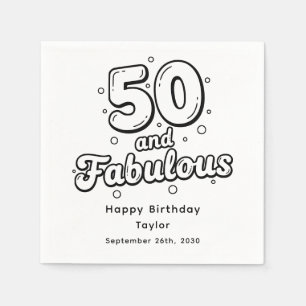 50 and Fabulous Retro Bubble Letter Birthday White Napkins