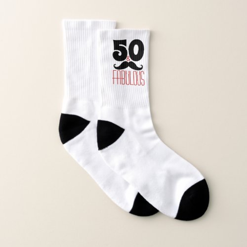 50 and Fabulous Retro Mustache Birthday Gift Socks