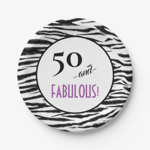 50 and FABULOUS! Retro Zebra Print Birthday Party Paper Plates