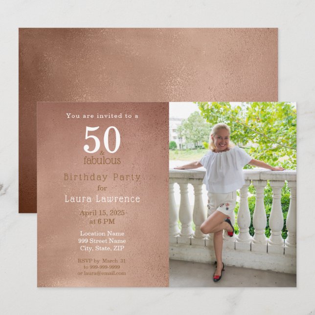 50 and Fabulous Rose Gold 50th Birthday Invitation (Front/Back)