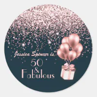 50 and Fabulous Rose Gold Glam 50th Birthday Party Classic Round Sticker, Zazzle