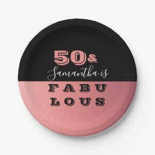 50 and Fabulous Rose Gold 50th Birthday Party Paper Plates