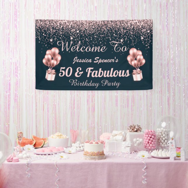 50 and Fabulous Rose Gold 50th Birthday Weclome Banner (Party)