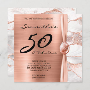 50 and Fabulous Rose Gold and White Agate Birthday Invitation