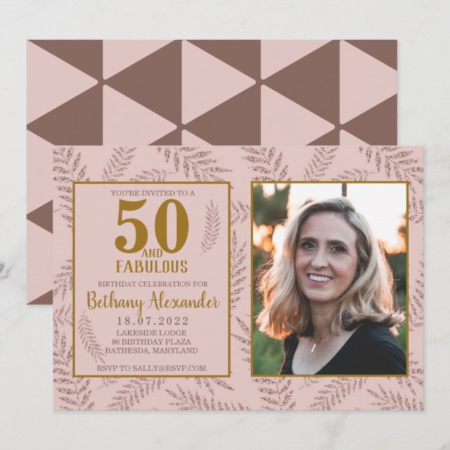 50 and fabulous Rose Gold Birthday Invitation (Front/Back)