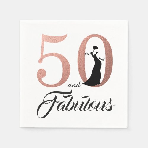 50 and Fabulous Rose Gold Birthday Party Paper Napkins