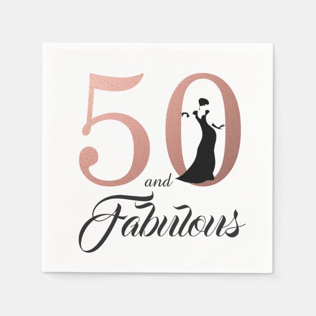 50 and Fabulous Rose Gold Birthday Party Paper Napkins (Front)