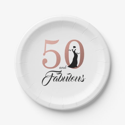 50 and Fabulous Rose Gold Birthday Party Paper Plates