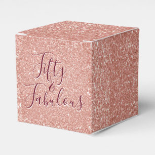 50 and Fabulous Rose Gold Blush Pink Glitter Favor Boxes