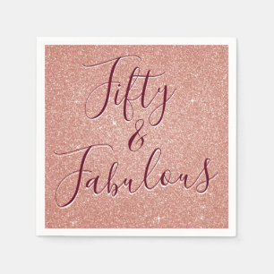 50 and Fabulous Rose Gold Blush Pink Glitter Napkins