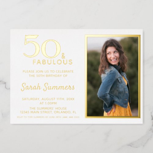 50 and Fabulous Rose Gold Elegant Birthday Foil Invitation