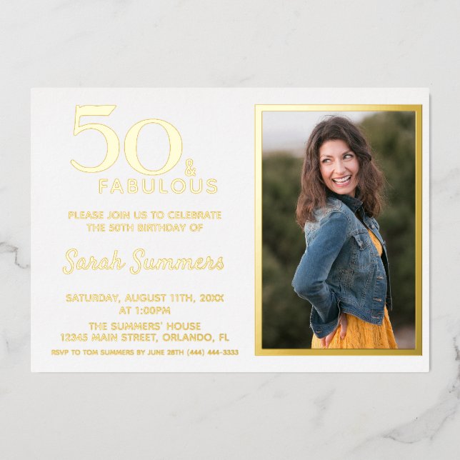 50 and Fabulous Rose Gold Elegant Birthday Foil Invitation (Front)