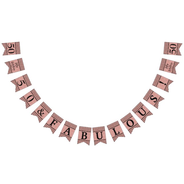 50 And Fabulous Rose Gold Glitter Black Birthday Bunting Flags (All)