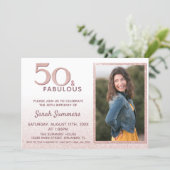 50 and Fabulous Rose Gold Glitter Elegant Birthday Invitation (Standing Front)