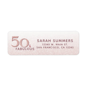 50 and Fabulous Rose Gold Glitter Typography Label