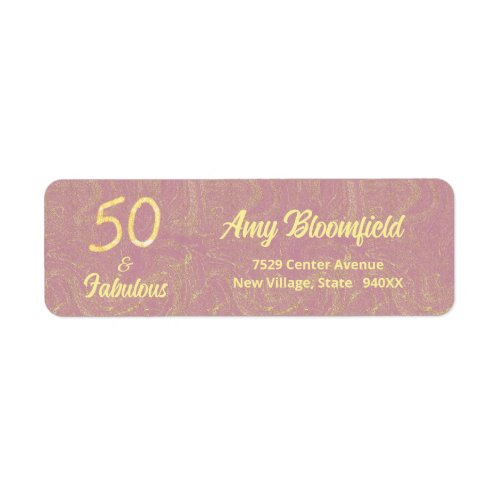 50 And Fabulous Rose Gold Marble Return Address Label