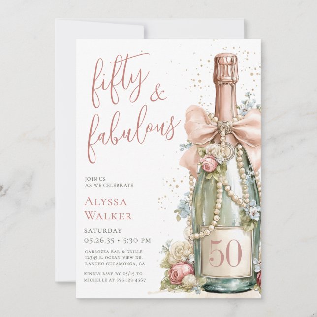 50 and Fabulous Rose Gold Script 50th Birthday Invitation (Front)