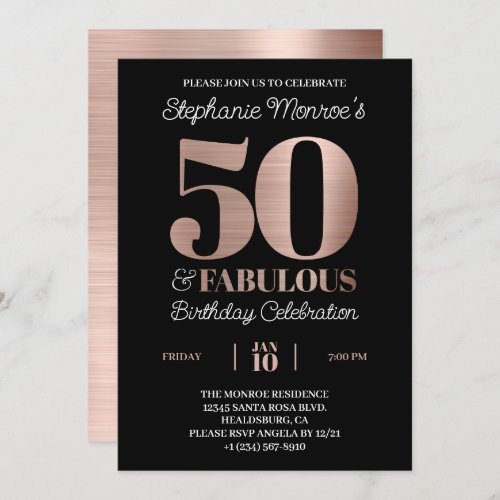 50 and Fabulous Rose Gold Typography Birthday Invitation