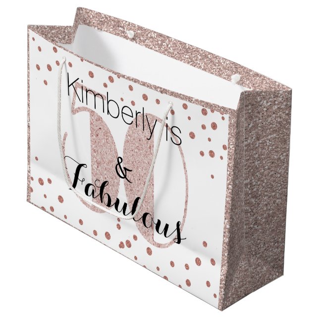50 and Fabulous Rose Gold Unique Birthday Party Large Gift Bag (Front Angled)