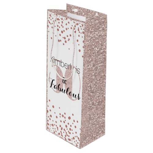 50 and Fabulous Rose Gold Unique Birthday Party Wine Gift Bag