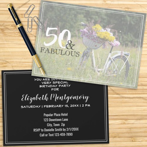 50 and Fabulous Rustic Bicycle Birthday Party Invitation