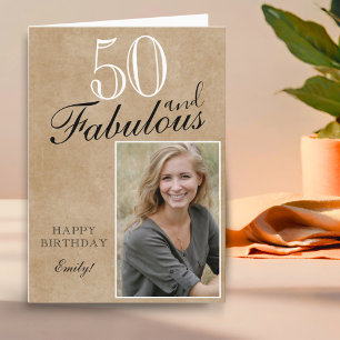 50 and Fabulous Rustic Elegant Birthday Photo Card