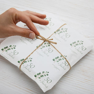 50 and fabulous sage green eucalyptus birthday wrapping paper