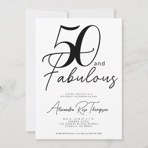 50 and Fabulous Script 50th Birthday Party Invitation