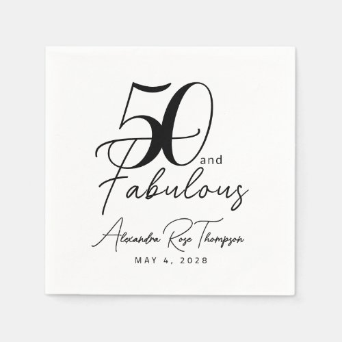 50 and Fabulous Script 50th Birthday Party Napkins