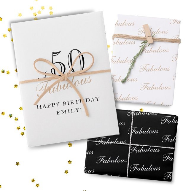 50 and Fabulous Script Modern Woman 50th Birthday Wrapping Paper Sheets (Creator Uploaded)