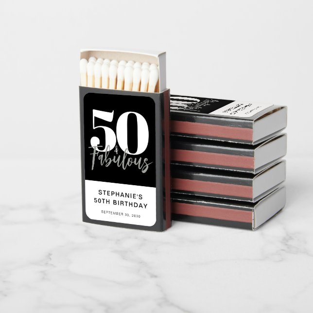 50 and Fabulous Script Name 50th Birthday Party Matchboxes (Stacked)