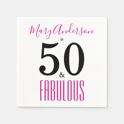 50 and Fabulous Script Name Birthday Party Napkins