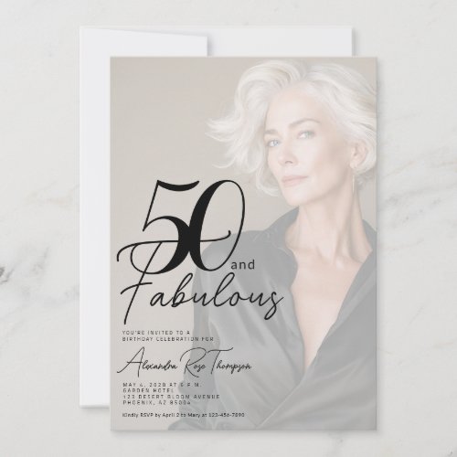 50 and Fabulous Script Photo 50th Birthday Party Invitation