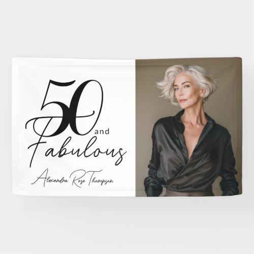 50 and Fabulous Script Photo Birthday Party Banner