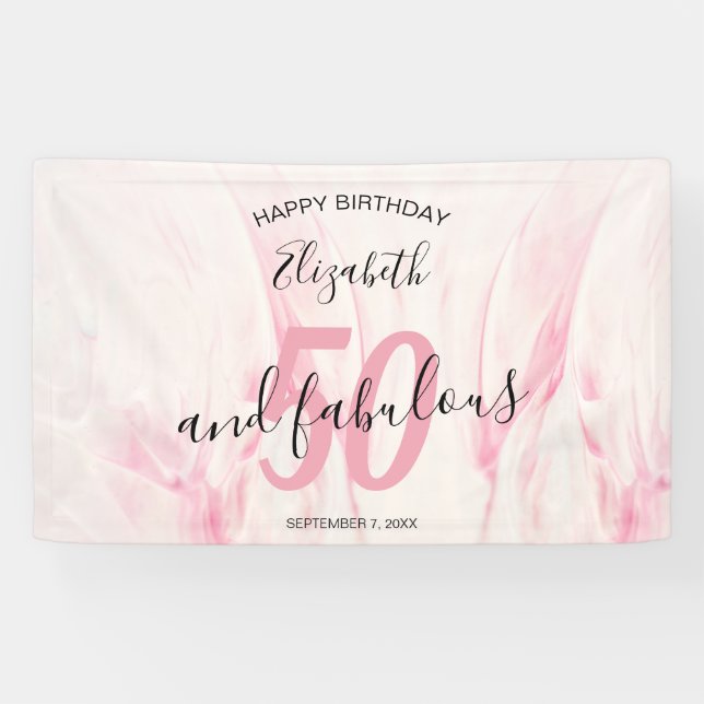 50 and Fabulous Script Pink Birthday Party Banner (Horizontal)