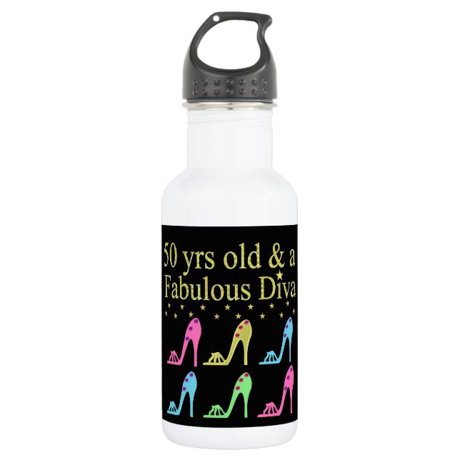50 AND FABULOUS SHOE LOVER DESIGN WATER BOTTLE (Front)