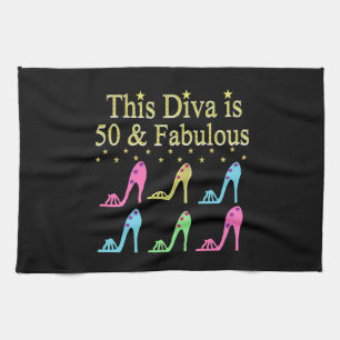 50 AND FABULOUS SHOE QUEEN KITCHEN TOWEL