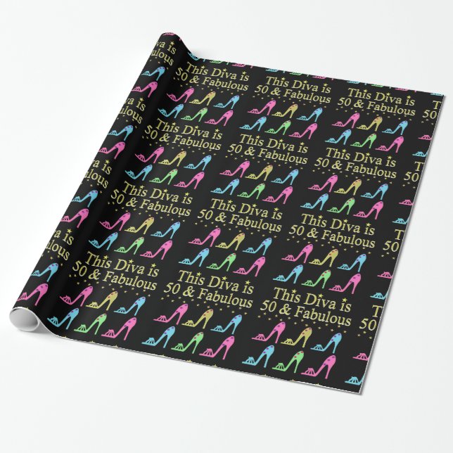 50 AND FABULOUS SHOE QUEEN WRAPPING PAPER (Unrolled)