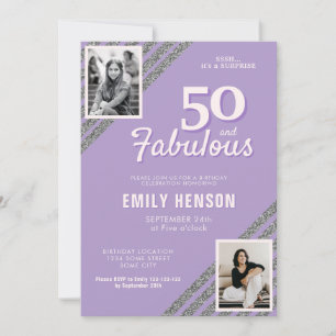 50 and Fabulous Silver Glitter 2 Photo Birthday Invitation