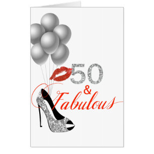 50 And Fabulous Silver Heels Glitter For her Card